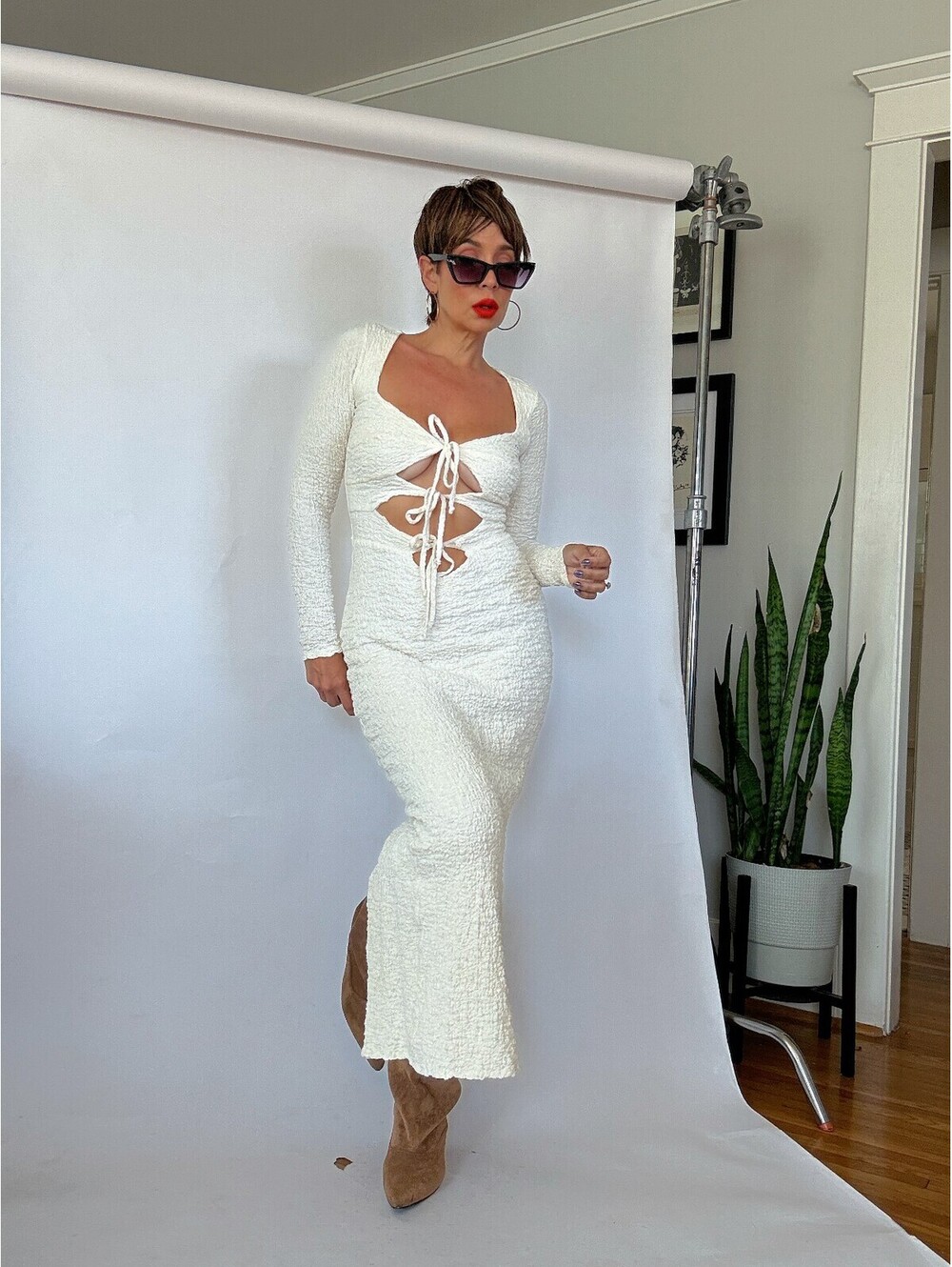 Cream Long Sleeve Maxi Dress